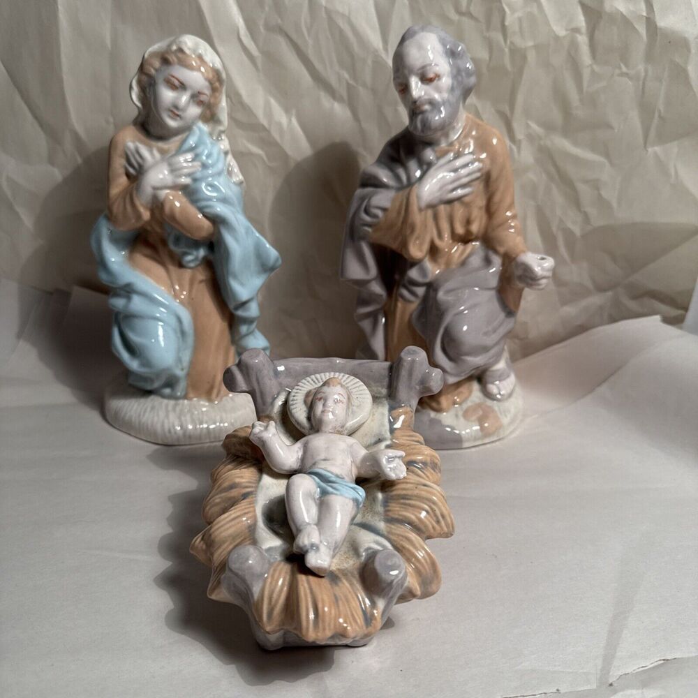 Nativity Mary Joseph & Baby Jesus Ceramic Figurines Set of 3